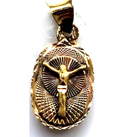 14K Solid Gold Jesus Pendant, 20 mm Real Gold Jesus Christ Pendant, Small Crucif - Picture 3 of 14